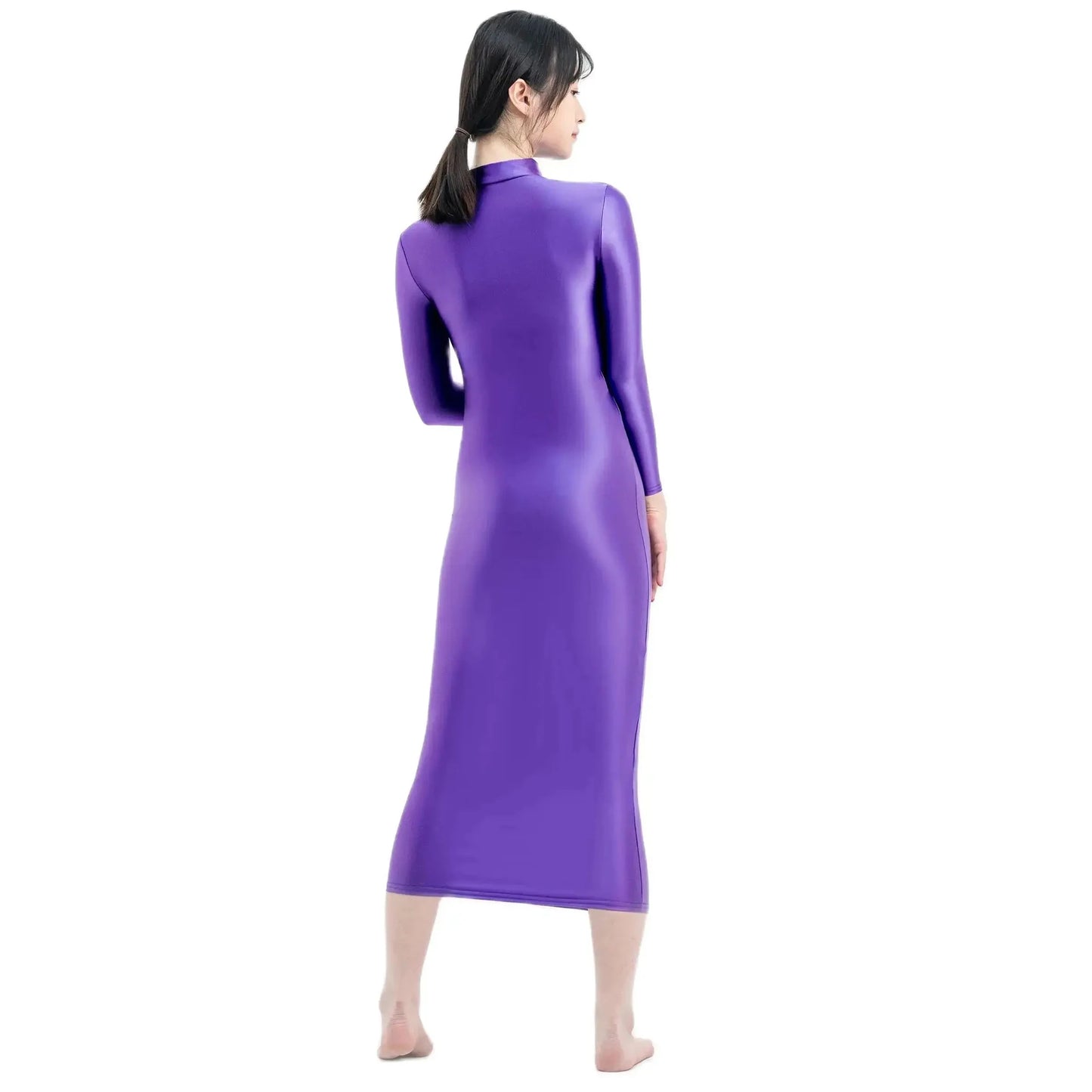 XCKNY Glossiness Series dress high neck long sleeve skirt silk longuette elastic silk tight skirt sports skirt sexy tight dress