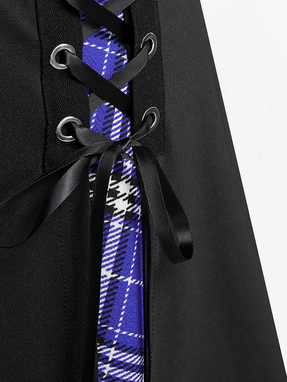 ROSEGAL Plus Size Women's Gothic Skirt Casual Plain Chain Detail High Waisted Stitching Plaid Pleated Layered Lace Up Skirts 5XL