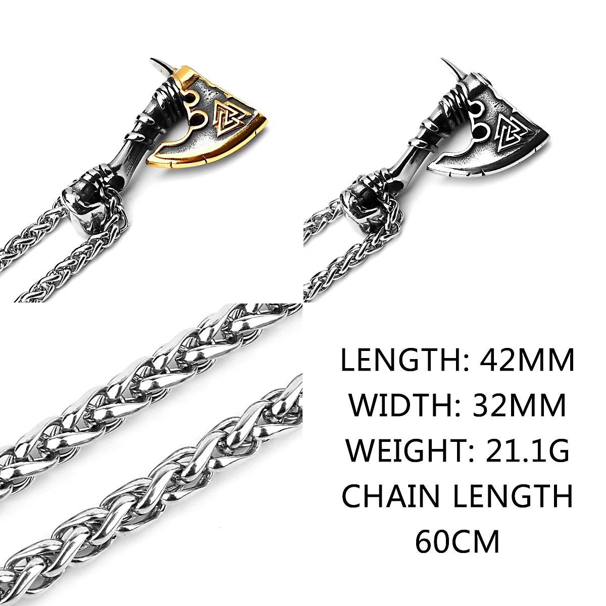 Nordic Retro Fashion Odin Viking Rune Axe High Quality Pendant Necklace Stainless Steel Rune Men and Women Amulet Necklace Gift Badiee Stylez
