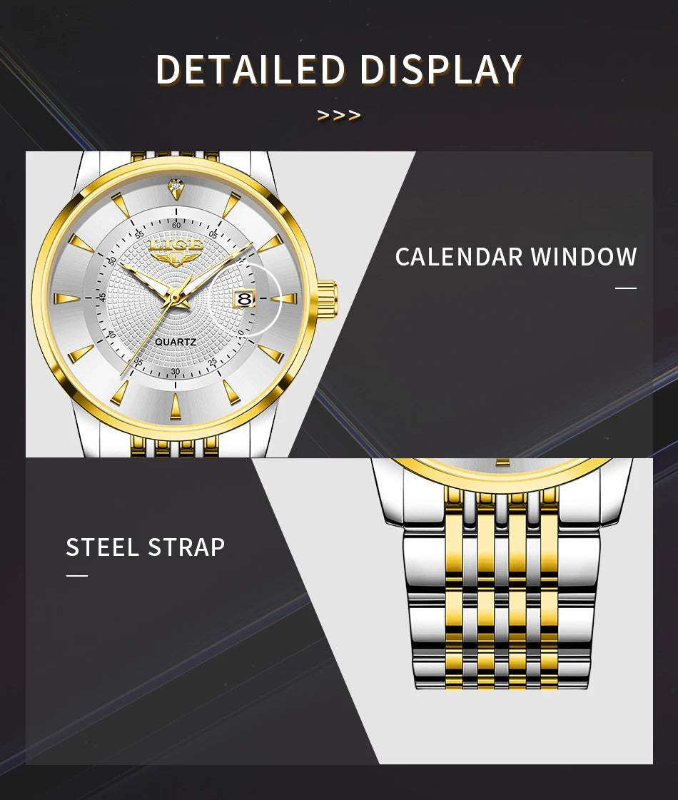 LIGE's new Fashion Women's Watch Luxury Stainless Steel Waterproof Clock Calendar Gift Quartz Watch for Women Relogio Feminino