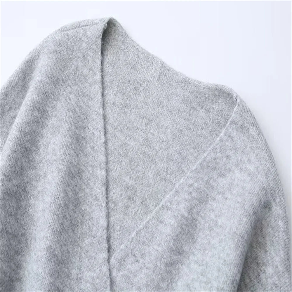 Women Solid Color Lace-up Knitted Sweater Jacket Female Cardigan with Belt Autumn and Winter Woolen Simple Cardigan Sweater