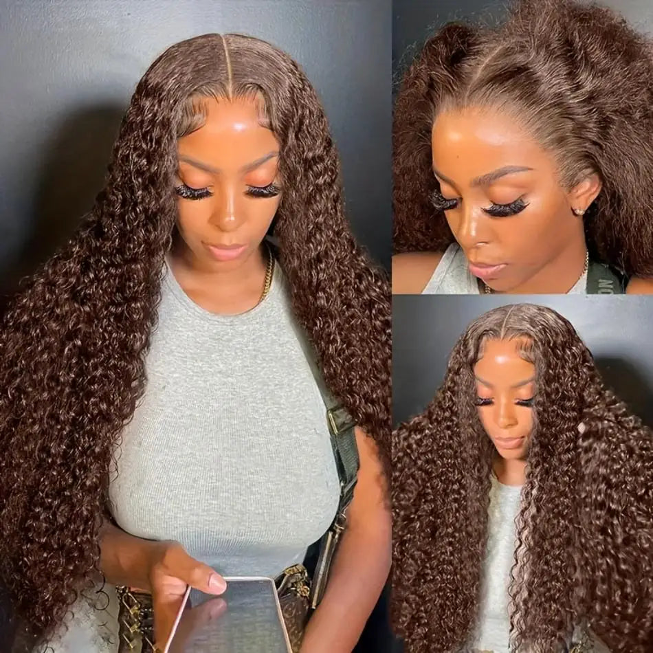 Chocolate Brown Curly Wigs Human Hair 13X4 13X6 Hd Lace Frontal Wig Colored Water Deep Wave Lace Front Wig For Women 30 36 Inch Badiee Stylez