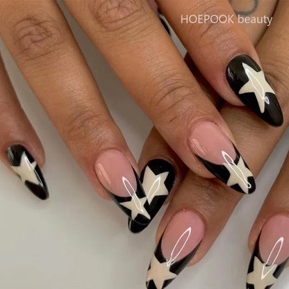 24pcs Nude French Fake Nails White Edge Almond False Nails Art Full Coverage Removable Waterproof Artificial Press on Nail JP2292