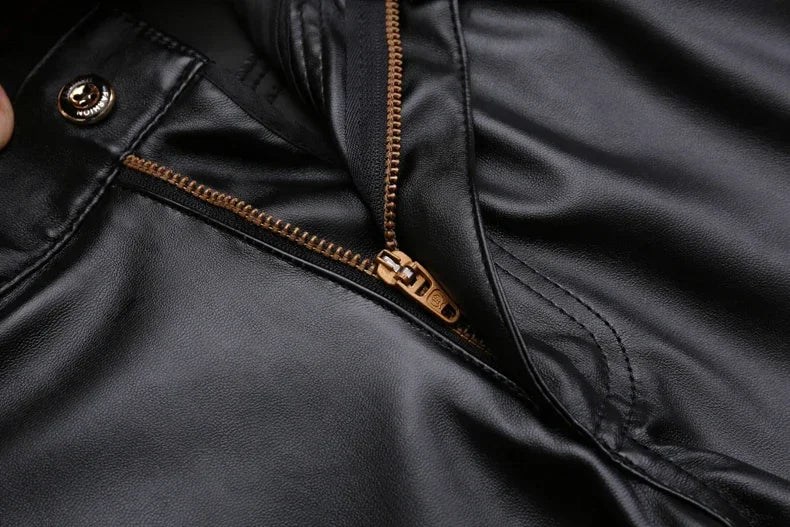 Men's Leather Pants Skinny Fit Elastic Fashion PU Leather Biker's Trousers Nightclub Party & Dance Pants Thin