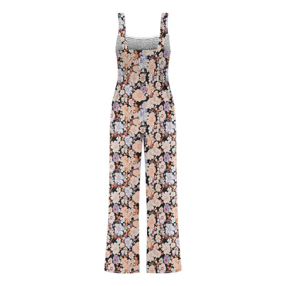 Women'S Suspender Jumpsuits Fashion Trend Pleated Shoulder Straps Printed Pocket Loose Wide Leg Jumpsuits Daily Casual All-Match