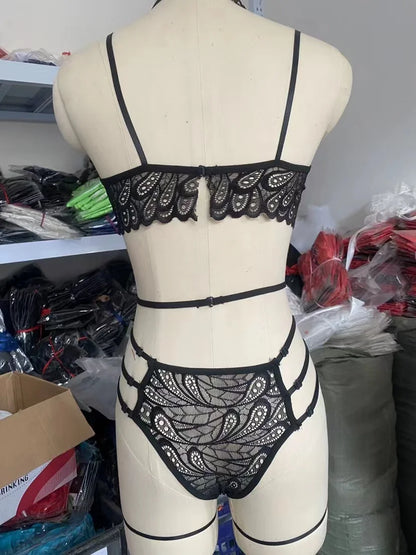 Fantasy sexy lingerine outfit Women Bra Garters Panties See Through Lingerie Set Ladies Sexy Underwear Set Porn Sexy Costumes