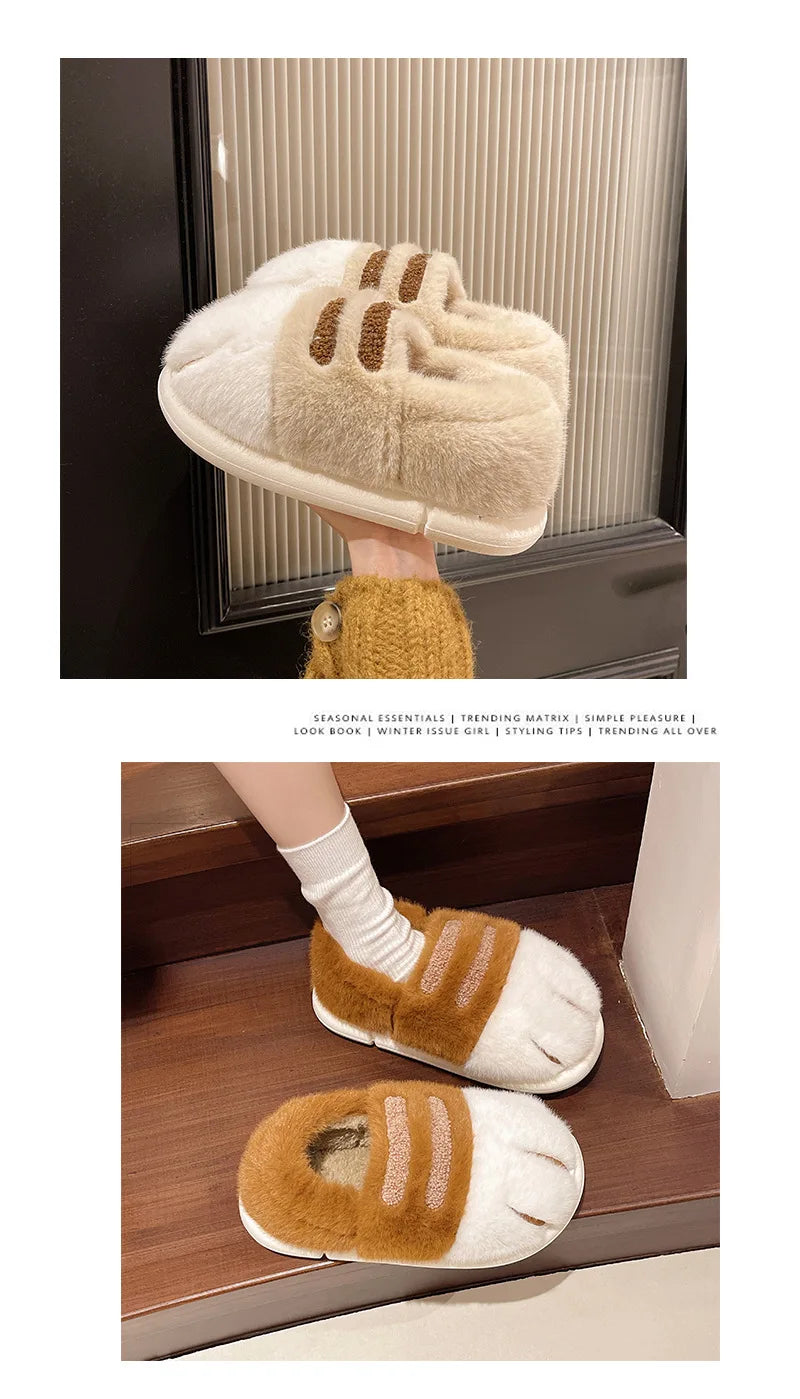New Adorable Kitty Claw Slippers Women's Home Shoes Non Slip Furry Mules Female Fashion Warm Fluffy Slides Outdoor Cat Slippers Badiee Stylez