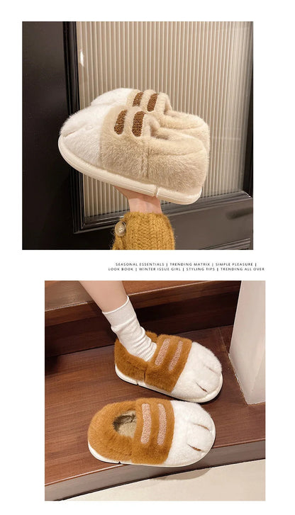 New Adorable Kitty Claw Slippers Women's Home Shoes Non Slip Furry Mules Female Fashion Warm Fluffy Slides Outdoor Cat Slippers Badiee Stylez