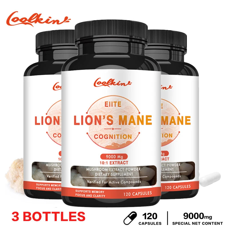 Organic Lion's Mane Capsules - Contains Lion's Mane Mushroom, Chaga, Reishi Mushroom for Focus and Cognitive Support 120 Capsule-3bottles