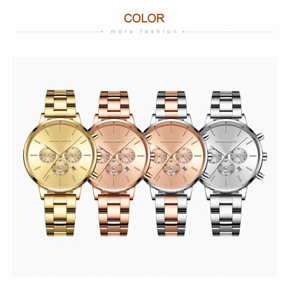 HANNAH MARTIN Brand Women Multifunctional Watch Original Stainless Steel Rose Gold 36mm Quartz Movement Casual Banquet Wristatch