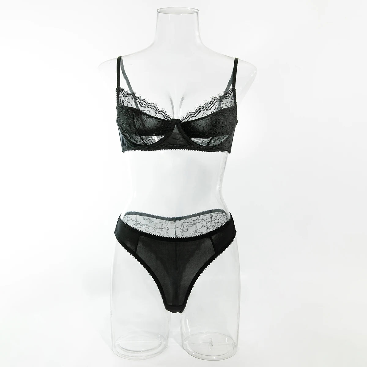 French Satin Lace Bra And Thong Set Sexy Ultrathint Lace Patchwork Lingerie Two Picec Sets Fancy Erotic Intimate Underwear Suit