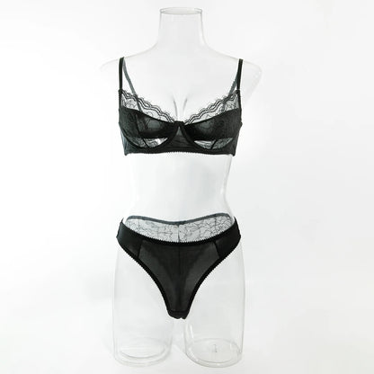 French Satin Lace Bra And Thong Set Sexy Ultrathint Lace Patchwork Lingerie Two Picec Sets Fancy Erotic Intimate Underwear Suit