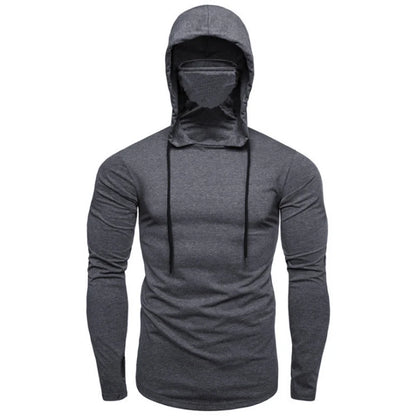 new Mens Gym Thin Hoodie Long Sleeve Hoodies With Mask Sweatshirt Casual Splice Large Mask Hoodie Sweatshirt Hooded Tops Cycling Long sleeve mask 2