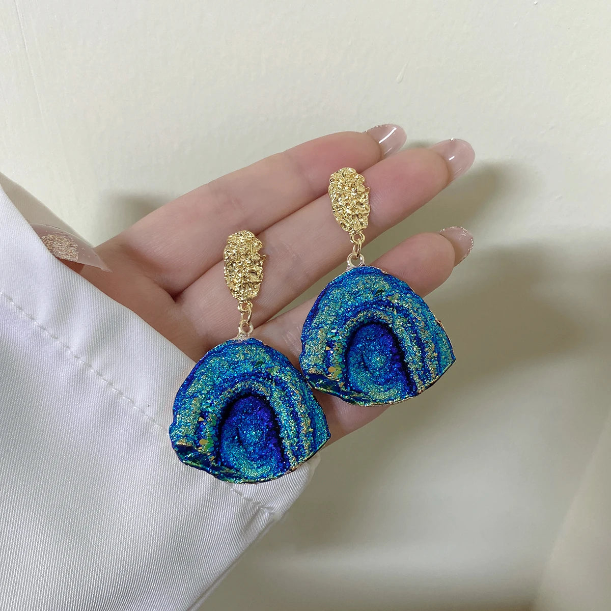 AENSOA Vintage Abstract Simulated Natural Stone Dangle Earrings for Women Van Gogh Painting Star Geometric Volcanic Rock Earring