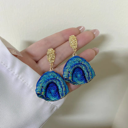 AENSOA Vintage Abstract Simulated Natural Stone Dangle Earrings for Women Van Gogh Painting Star Geometric Volcanic Rock Earring