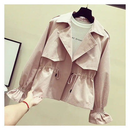 Women's Short Jacket 2025 Spring Autumn New Korean Fashion Loose Waist Slim Windbreaker Coat Solid Female Outwear Tops