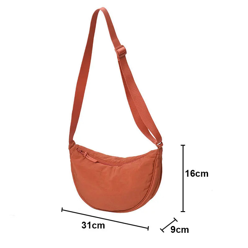 Women Crossbody Bag Casual Nylon Half Moon Shoulder Bags Large Capacity Lightweight Travel Women's Bag