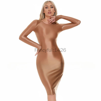 Sexy Women Bodycon Dresses Glossy Tight Dress Professional Uniform Seductive See-Through Underwear Seamless Nightdress For Lady