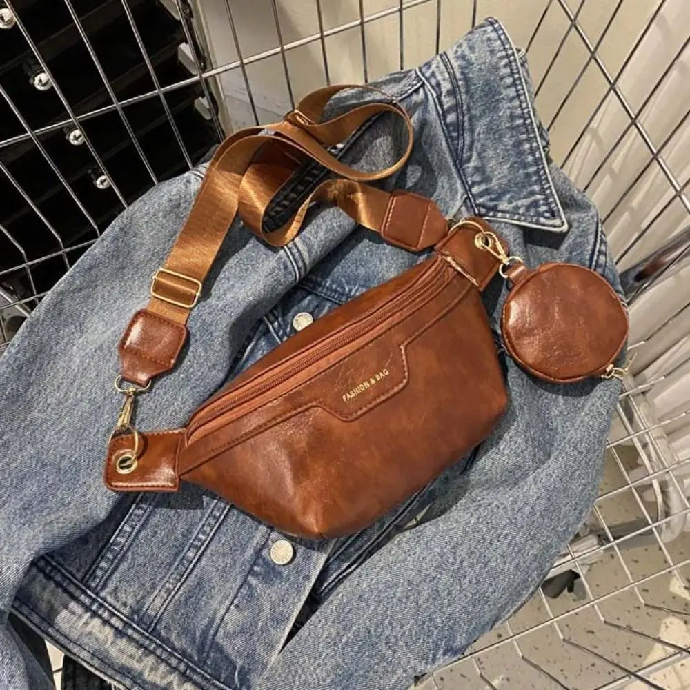 Portable Fanny Packs PU Chest Bag With Coin Purse Korean Style Banana Bag Half Moon Bag Large Capcity Running Waist Bag Men