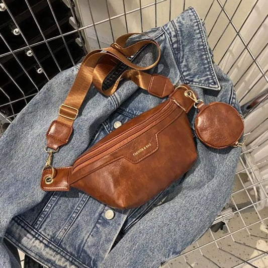 Portable Fanny Packs PU Chest Bag With Coin Purse Korean Style Banana Bag Half Moon Bag Large Capcity Running Waist Bag Men