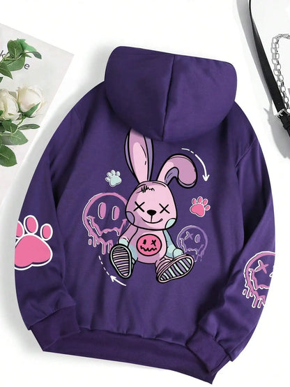 Hip Hop Street Casual Printed Female Hoodies Fashion Hoodie Oversize Loose New Sweatshirts Autumn Warm Fleece Clothing Purple