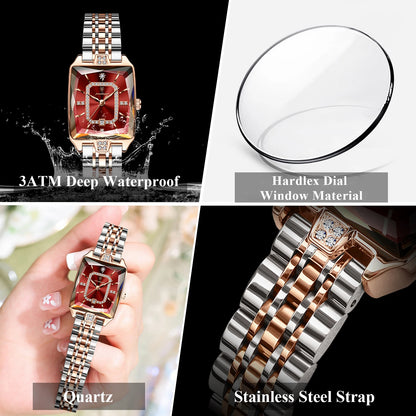 POEDAGAR Luxury Watch For Woman Elegant Waterproof Calendar Ladies Watch Rectangle Stainless Steel Quartz Women's Watches Female