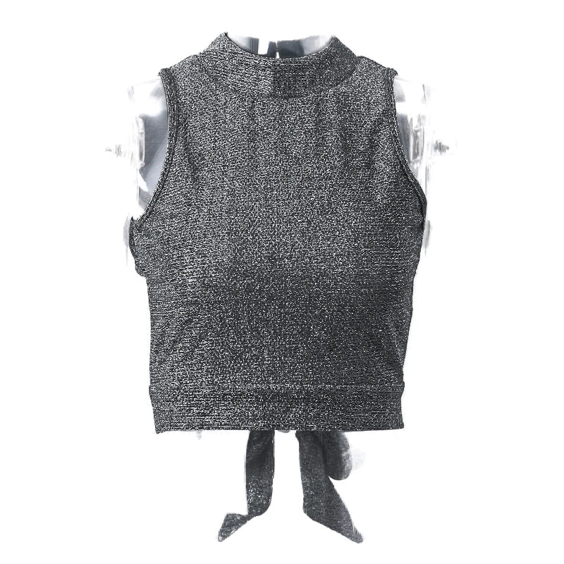 WhereMery Sexy Women Backless Tank Top Y2K Bling Glitter Sleeveless Bandage Crop Tops Summer Girl Fashion Streetwear Skinny Vest