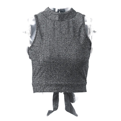 WhereMery Sexy Women Backless Tank Top Y2K Bling Glitter Sleeveless Bandage Crop Tops Summer Girl Fashion Streetwear Skinny Vest