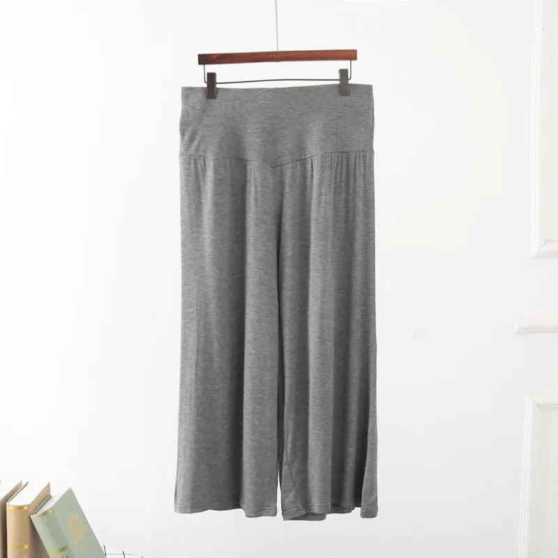 Spring Summer Modal Wide leg pants calf length Loose Casual yoga pant Plus size High Waist three quarter Trousers All match dark gray