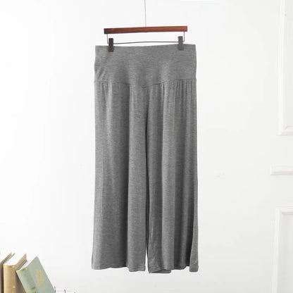 Spring Summer Modal Wide leg pants calf length Loose Casual yoga pant Plus size High Waist three quarter Trousers All match dark gray