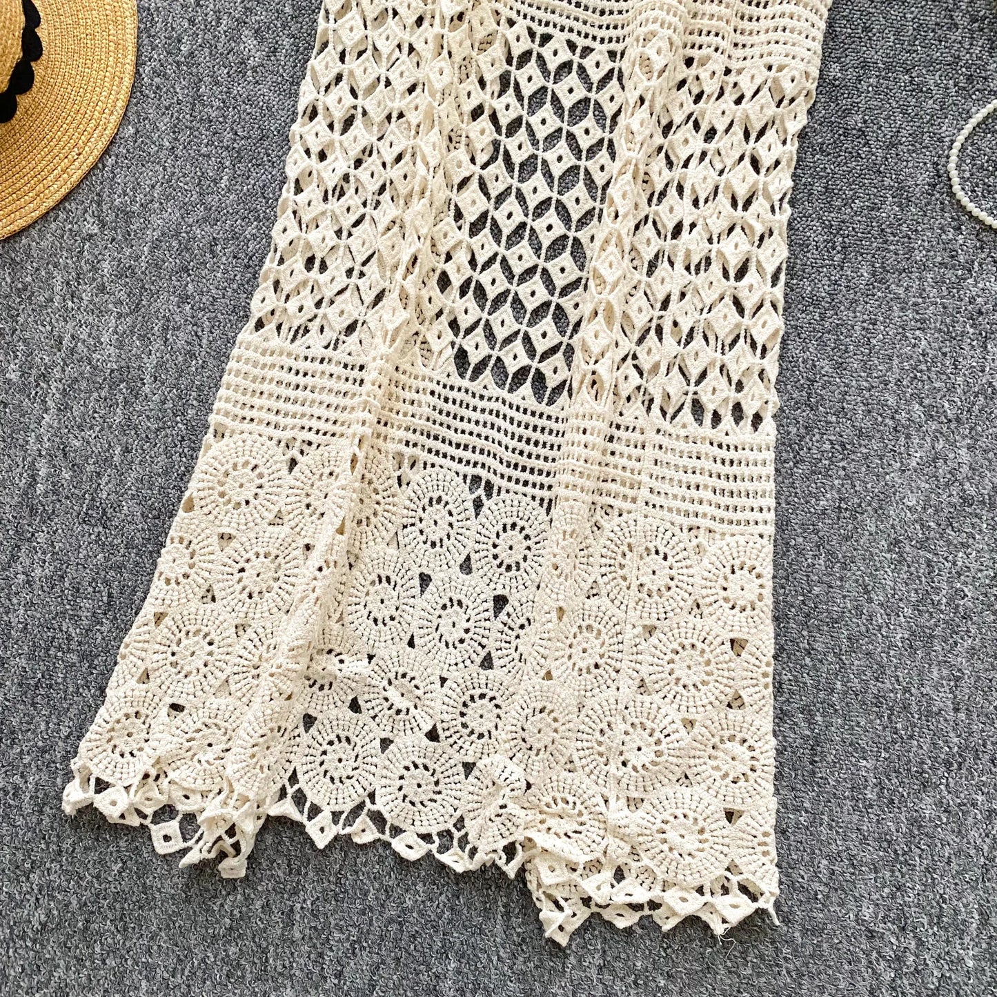 Women bohemian Sweet Knit cut out Hook flower hollow Cardigan Vintage Elegant Korean Fashion split Loose Coat Ins