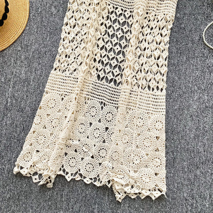 Women bohemian Sweet Knit cut out Hook flower hollow Cardigan Vintage Elegant Korean Fashion split Loose Coat Ins