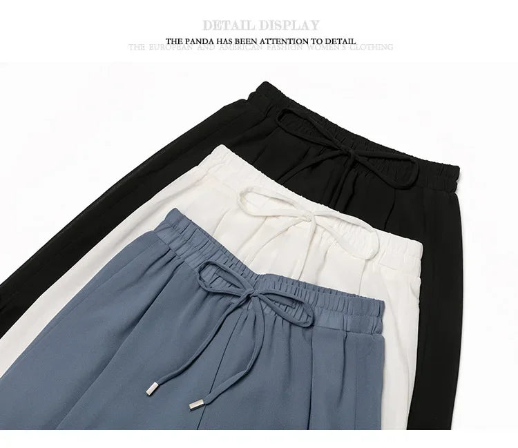 Women Pants Culottes Elastic Wide Leg Irregular Hem Double Layers Korean Trousers Summer Casual Loose Pleated Pants
