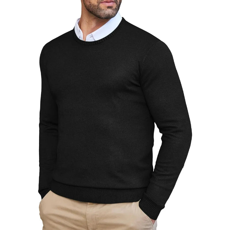 Autumn Men's Dress Crew Neck Sweater Slim Fit Lightweight Sweatshirts Knitted Pullover Casual Fashion Long Sleeve Sweater Black