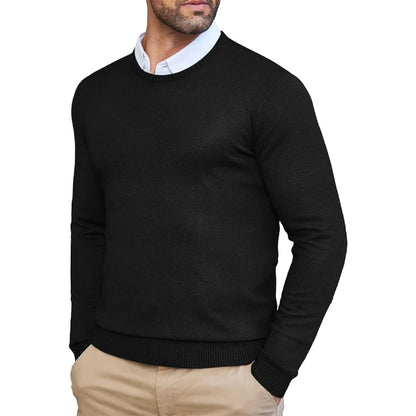 Autumn Men's Dress Crew Neck Sweater Slim Fit Lightweight Sweatshirts Knitted Pullover Casual Fashion Long Sleeve Sweater Black