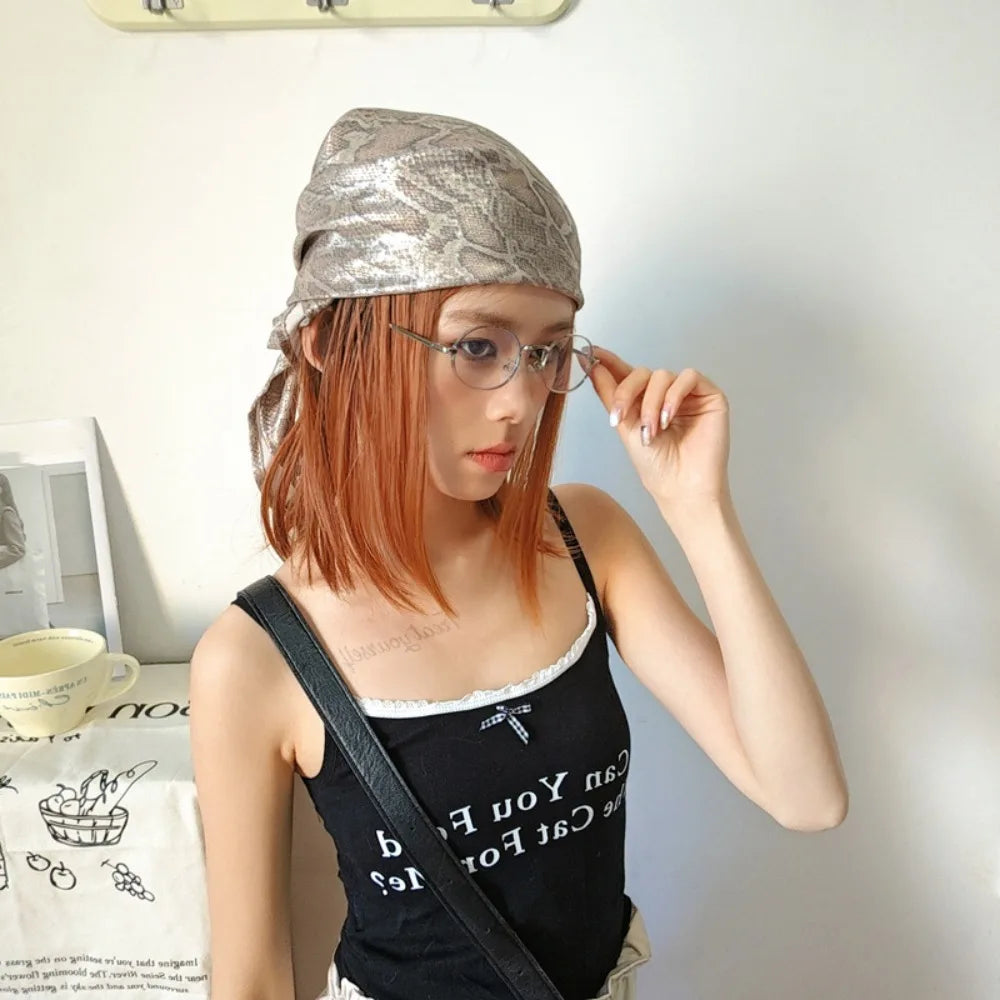 Headwear Y2K Snake Print Hair Scarf Soft Hip Hop Serpentine Hair Band Square Turban Snake Punk Bandana Streetwear
