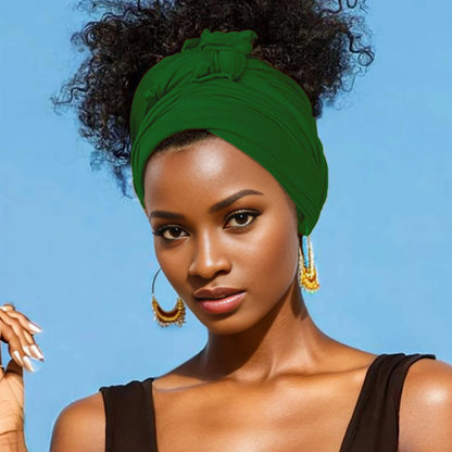Hot selling stretch jersey turban african headband solid color super soft extra long breathable headband for women green
