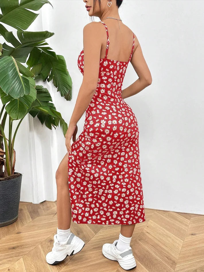 Fall 2025 Long Dress Strapless Wrap Chest High Slit Daisy Leopard Print Wrap around Skirt Maxi Dress