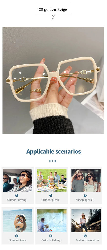 Fashion Oversized Square Eyewear Retro Womens Light Bloking Metal Frame Glasses Trend Optical Computer Eyeglasses Badiee Stylez