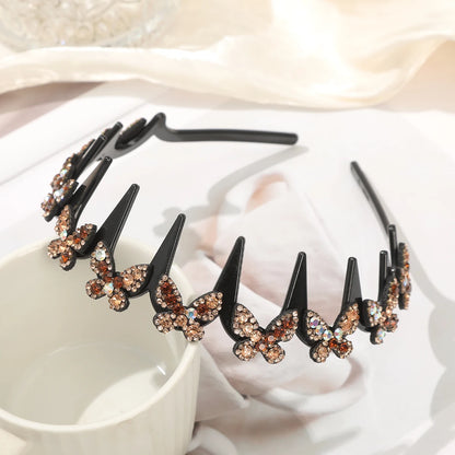 Flower Rhinestone Wave Hairband Headbands Hair Hoops Women Korean Retro Hair Hoops Face Wash Hairpin Fluffy Texture Toothed Comb 7825a