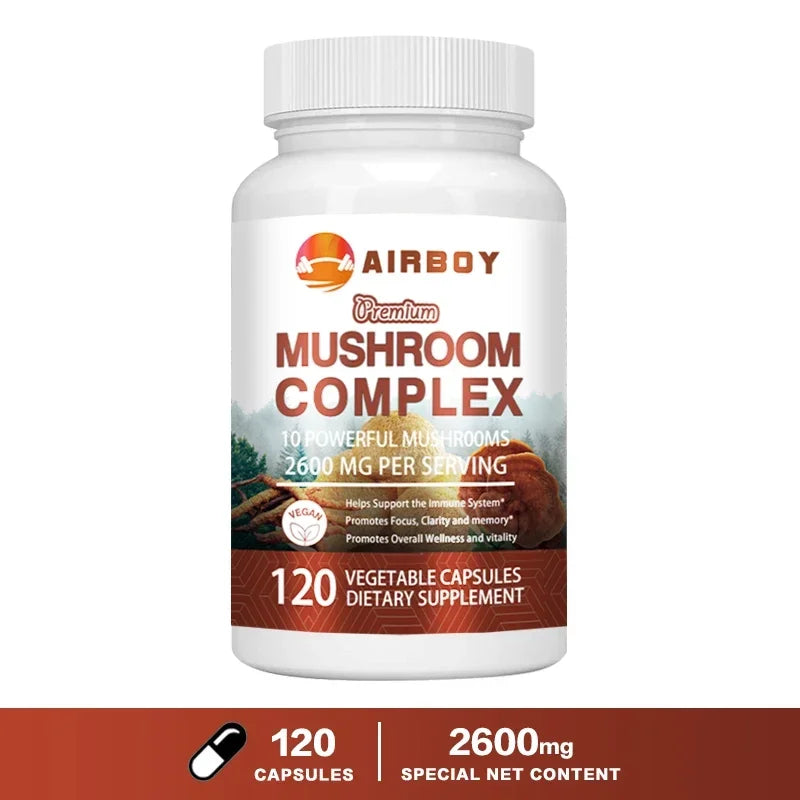 Mushroom Complex Capsules - with Lions Mane, Chaga, Reishi Nootropic Brain Supplement for Memory and Focus, Enhance Energy 120 Capsules