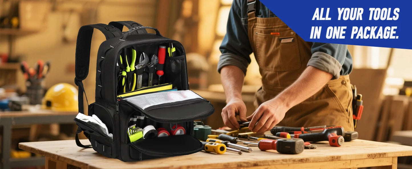 Tool Backpack Heavy Duty for Men Tool Storage With 3 Tool Pouches Organizer Electrician Plumber Maintenance Worker Tool Bags