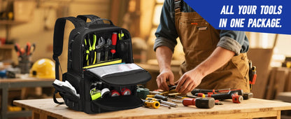 Tool Backpack Heavy Duty for Men Tool Storage With 3 Tool Pouches Organizer Electrician Plumber Maintenance Worker Tool Bags