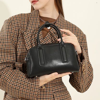 Hifashion Vintage Boston Cow Genuine Leather Handbags For Women 2025 Trend Designer Bowling Work Ladies Shoulder Crossbody Bags