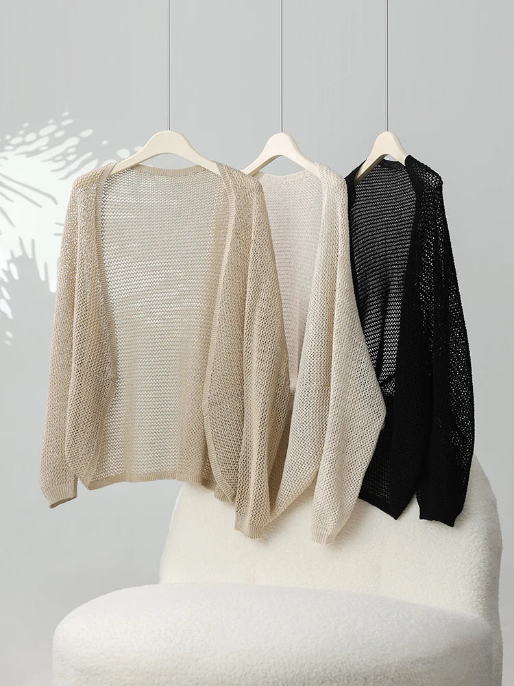 2025 New Hollow Out Loose Knit Cardigan Women Openwork Linen Shawl Summer Kimono Style Unique Cape Shawl Sweater Shrug Top