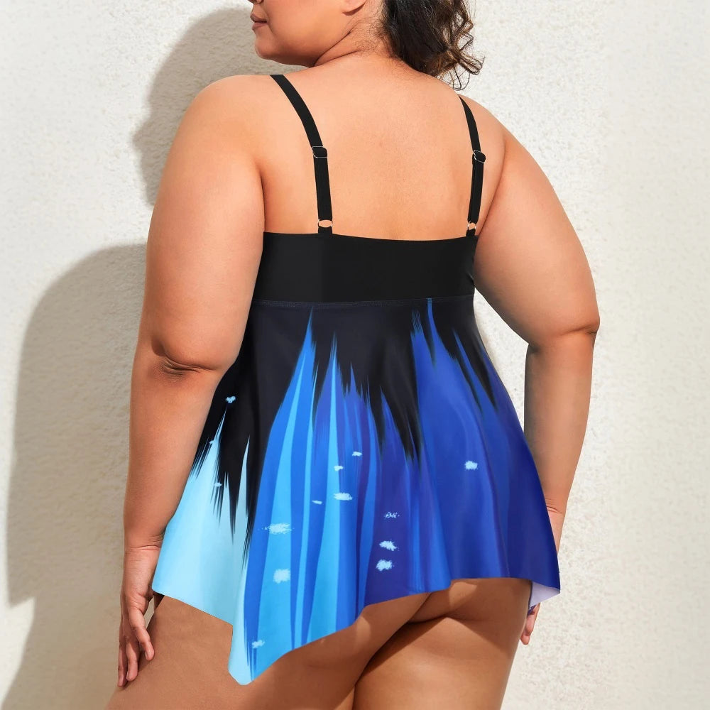 LAPA Plus Size Womens Scenery Printed Padded Strappy Tankini Sets Summer Beach Ladeis Swimsuits Swimwear Swimming Bikini Outfit