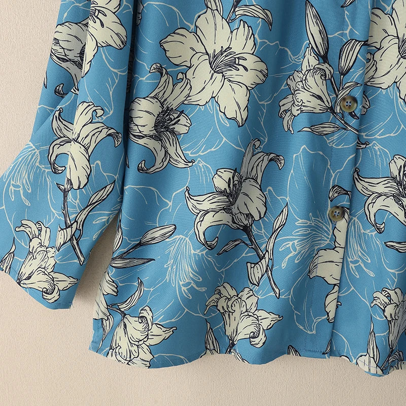 ZANZEA Autumn Vintage Pant Sets Women Fashion 2 Piece Outfits 2025 Elegant Long Sleeve Print Tops and Elastic Waist Pants 2pcs Badiee Stylez