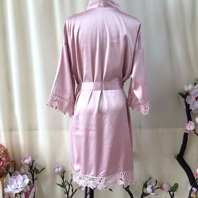Customized Summer Lace Sleepwear Bride&Bridemaid Wedding Robe Personalized Gown Champagne Kimono Silk Bathrobe Satin Night Dress mauve