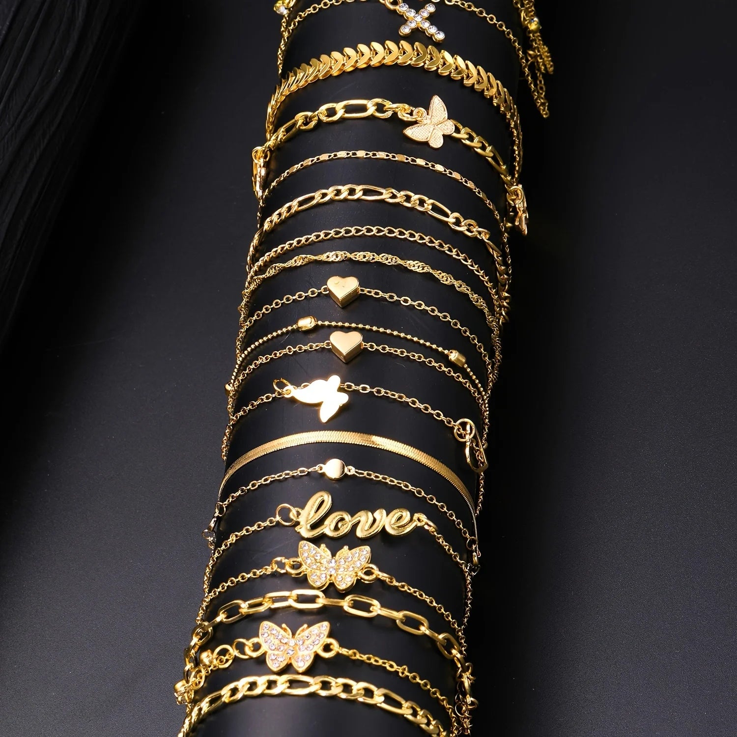 18Pcs Bohemian Summer Beach Anklet Set For Women Vintage Butterfly Heart Crystal Pendant Foot Bracelets Fashion Jewelry Gift New Badiee Stylez