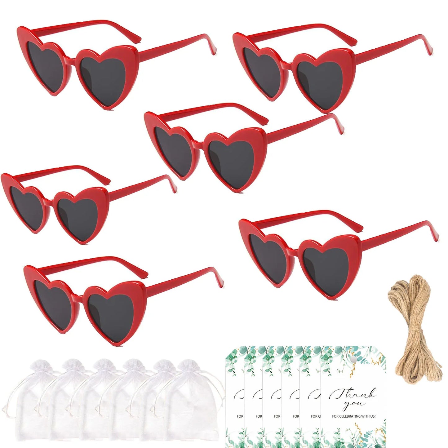 12-60Pcs Wedding Bridal Heart Shaped Sunglasses Party Favors Gift for Guests Bachelorette Hen Party Glasses Bridal Shower Decor Heart Red Card 2 CHINA